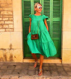 Trizchlor Patchwork Dress Women's Elegant O-Neck Ruffle Sleeve Midi Dresses Summer Female A Line Ruffled Sundress