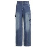 Trizchlor Y2k Jeans Woman High Waist Straight Pants Pockets Denim Trousers Black Jean Femme Pantalones De Mujer Taile Haute C60011
