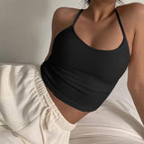 Graduation Dress Trizchlor Knitted 94% Cotton Tank Tops Women Black White Sexy Low-Cut Back Cross Crop Tops For Women Streetwear Slimming Sports Tops