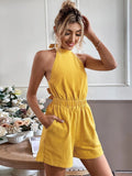 Thanksgiving Day Gift Women's Summer Jumpsuit Short Casual Halter Bandage Solid Rompers Playsuits Backless Yellow Sexy Outfits For Woman New