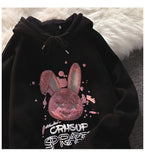 Trizchlor Japanese Cartoon Flocking Rabbit Kawaii Loose Hoodie Bf Hooded Thickening Autumn And Winter Pullover Female Gothic Streetwear