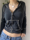 Trizchlor 90S Retro Aesthetics Zip Up Hoodies Y2K Sweatshirts E-Girls Dark Academia Grunge Tops Streetwear With Pockets 2023