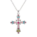 New Gothic Pink Cross Necklace Purple Zircon Punk Pendant Necklace Y2K Heart Cross Chain Necklace for Woman Jewelry Accessories