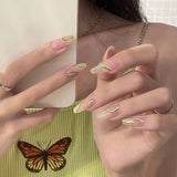 Trizchlor Wearable Square Head Fake Nails Detachable Summer Green Butterfly Pattern Design False Nails Full Cover Nail Tips Press On Nails
