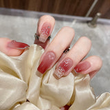 Trizchlor 24Pcs/Set French False Nails Pretty White Flower Pattern Gold Glitter Ballerina Nail Art Tips With Design Sticker Press On Nails