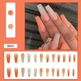 Trizchlor 24Pcs Long Coffin False Nails Gold Glitter Sequins Designs Press On Full Cover Fake Nails Tips Wearable Manicure Art Accessories