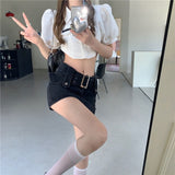 Trizchlor Sexy Punk Denim Micro Skirt Women Y2K Skort Summer Korean Belt Low Waist Slim Black Jeans Skirt Shorts Egirl Streetwear