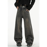 Trizchlor Winter Vintage Dark Grey High Waist Women Jeans American Fashion Streetwear Wide Leg Denim Trouser Straight Baggy Denim Pants