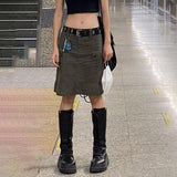 Trizchlor Y2K Grey Cargo Skirts Pockets Low Waisted Grunge Fashion Streetwear Straight Skirts Aesthetic Korean Outfits Chic New