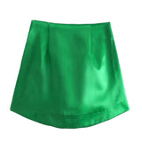Slim Chic Elegant Women Mini Skirts Green Satin High Street Solid Side Zipper Sexy Bodycon Skirt Faldas Mujer