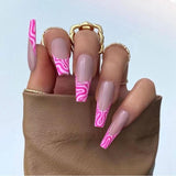 Trizchlor Halloween 3D Shell Glitter Pink False Nails French Ballerina Nails Long Coffin Rhinestone Fake Nails Full Cover Artificial Press On Nails