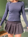 Trizchlor Kawaii T-Shirts Y2K Women Striped O Neck Long Sleeve Slim Tops Cute E-Girl Outfits Fairycore Aesthetic T-Shirts 2024