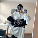 Thanksgiving Day Gift Trizchlor 2022 Harajuku Hoodies Sweatshirt Vintage Casual Loose Polo Collar Patchwork Bear Letter Print Long Sleeve Oversized Pullover Top