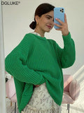 Trizchlor Autumn Winter Women's Oversize Sweater Pullover Long Sleeve Knitted Sweater Fashion Green Christmas Sweater Jumper 2022 Winter