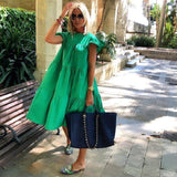 Trizchlor Patchwork Dress Women's Elegant O-Neck Ruffle Sleeve Midi Dresses Summer Female A Line Ruffled Sundress