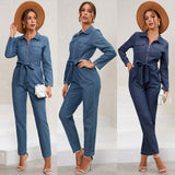 Trizchlor Women's Jumpsuit Autumn And Winter New Casual Slim Fit Jeans Long Sleeve Overalls Long Pants Large Pants Jumpsuits For Women