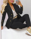 Thanksgiving Day Gift Trizchlor 2022 Femme Formal Jacket & Trousers Office Lady Outfits Autumn Women Two Pieces Set Chain Print Blazer Coat & Pants Suit Sets