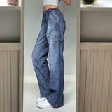Trizchlor Y2k Jeans Woman High Waist Straight Pants Pockets Denim Trousers Black Jean Femme Pantalones De Mujer Taile Haute C60011