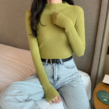 Thanksgiving Day Gift Women's Sweater Half Turtleneck Pullover Autumn Sweater Casual All Match Long Sleeve Slim Fit Top Pull Jumper