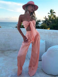 Trizchlor Sanches Summer Two Piece Outfits Women 2023 Satin Corset Crop Top And High Waist Wide Leg Pants Suit Casual 2 Pieces Streetwear