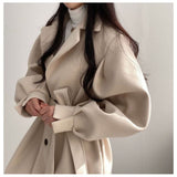 Trizchlor Women Solid Wool Blend Coat Slim Fit Belt Coats Female Warm Cotton Thicker V-Neck Office Lady Elegant Trendy Button Outwear Ins