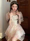 Trizchlor Summer Lace Kawaii Lolita Dress Women Print Sweet Party Mini Dress Female Korean Fashion Sexy Designer Pink Cute Dress 2023 New