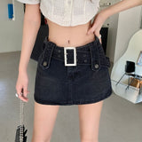 Trizchlor Sexy Punk Denim Micro Skirt Women Y2K Skort Summer Korean Belt Low Waist Slim Black Jeans Skirt Shorts Egirl Streetwear