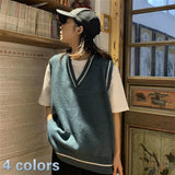 Trizchlor Sweater Vest Women Striped Preppy Style Knitted Pullover Sweater Women Vest Casual V-Neck Sleeveless Sweater Autumn Lovely Top