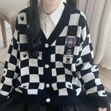 Trizchlor Kawaii Anime Embroidered Cardigan Sweater Women's Winter Japanese Sweet Gothic V-Neck Sweater Fashion Casual Autumn Coat Women
