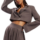 Trizchlor Elegant Women OL Long Sleeve Solid Short Blazers Jackets Crop Tops Deep V-Neck Button Up Jackets Work Wear Streetwear