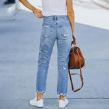 Trizchlor Stretch Women's Jeans 2022 Trend Blue Hight Waist Ripped Casual Fashion Streetwear Denim Pencil Pants