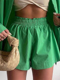 Trizchlor Sanches Green Loose Two Piece Set Summer Outfits 2022 Long Sleeve Oversized Causal Shirt Women High Waist Wide Leg Shorts Suits