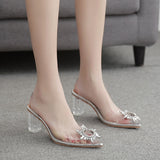TRIZCHLOR 2023 Summer Transparent High Heels Sandals Women Sexy Slip-On Pointed Toe Pumps Shoes Fashion Comfort Silver Women Party Sandals