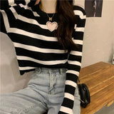 Trizchlor Women Spring Knitted Sweater Striped O-Neck Slim Pullover French Style Women Knitwear Retro Long Sleeve Pullover Streetwear 2022