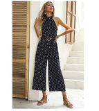 Thanksgiving Day Gift Elegant Women Jumpsuit Summer Casual Polka Dot Print Wide-Leg Long Romper Fashion Sexy Black Halter Jumpsuit With Belt 2023