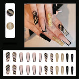 Trizchlor Golden Butterfly Pattern False Nails With Diamond Full Cover Fake Nails Glue Manicure Nail Art Tools Long Coffin Ballerina Nails