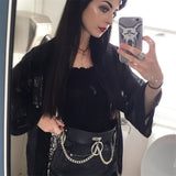 Trizchlor Halloween Faux Pu Leather Mall Gothic Metal Chain Belts Punk Grunge Black E-Girl Decorative Accessories Women Streetwar Alt Belt