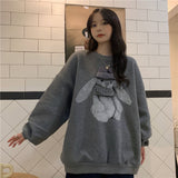 Trizchlor Harajuku Street Winter Sweatshirt Woman Kawaii Rabbit Pattern Warm Loose Pullover Stylish Casual Hip Hop Hoodie Streetwear