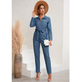 Trizchlor Women's Jumpsuit Autumn And Winter New Casual Slim Fit Jeans Long Sleeve Overalls Long Pants Large Pants Jumpsuits For Women