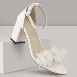 White Women Heels Wedding Graduation party Shoes Bride Summer Elegant Ankle Buckle Ladies Heeled Sandal Sexy Open Toe Heels Sandals Flower