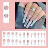 Trizchlor Golden Butterfly Pattern False Nails With Diamond Full Cover Fake Nails Glue Manicure Nail Art Tools Long Coffin Ballerina Nails