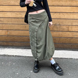 Trizchlor Gray Street Drawstring Split Long Skirt Women High Waist Fashion Korean Basic Cargo Skirts Lady Harajuku Y2K Outfits