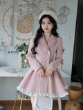 Trizchlor Warm Winter Pink Sweet Elegant Dress Women Lace Korean Style Party Mini Dress Female Long Sleeve France Vintage Cute Dress Coat