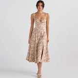 trizchlor  2023 New Women's Summer Sundress Floral Print Dresses Elegant Midi Dress Casual Clothes Chic Sweet Split Party Dress