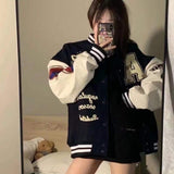 Trizchlor Vintage BF Baseball Uniform Basketball Flocking Pattern Harajuku Hip Hop Y2K Jacket Unisex Couple Clothing Women's Winter Jacket