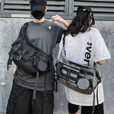 Trizchlor Nylon Shoulder Gothic Black Crossbody Messenger Tote Bags For Men Women's Hip Hop Techwear Satchel Waist Goth Postman Bag
