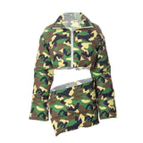 Trizchlor Sunny Fall Camouflage Sexy 2 Piece Set Women Zipper Long Sleeve Keep Warm Short Puffer Jacket+Irregular Mini Skirt Streetwear