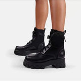 Thanksgiving Day Gift Trizchlor New Botas Women Motorcycle Ankle Boots Wedges Female Lace Up Platforms Spring Black Leather Oxford Shoes Woman 2022 Botas Mujer