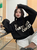 Trizchlor Women's Winter Turtleneck Sweater Vintage Street Hip-Hop Letter Embroidery Korean Fashion Lazy Style Loose Sweater Pullover