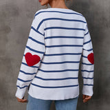 Thanksgiving Day Gift Autumn Winter Stripes Elbow Love Sweater Round Neck Pullover Knit Sweater Casual All-Match Oversized Sweater Women Sueter Mujer